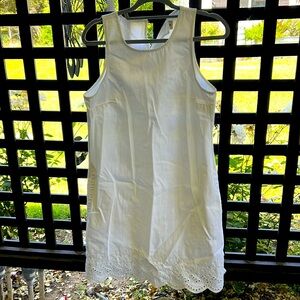 JCrew white denim dress with eyelet floral detail